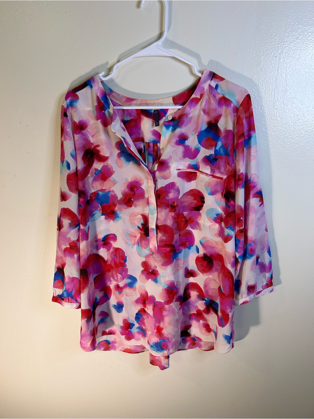 NYDJ Pink Multi Floral Split-Neck Blouse